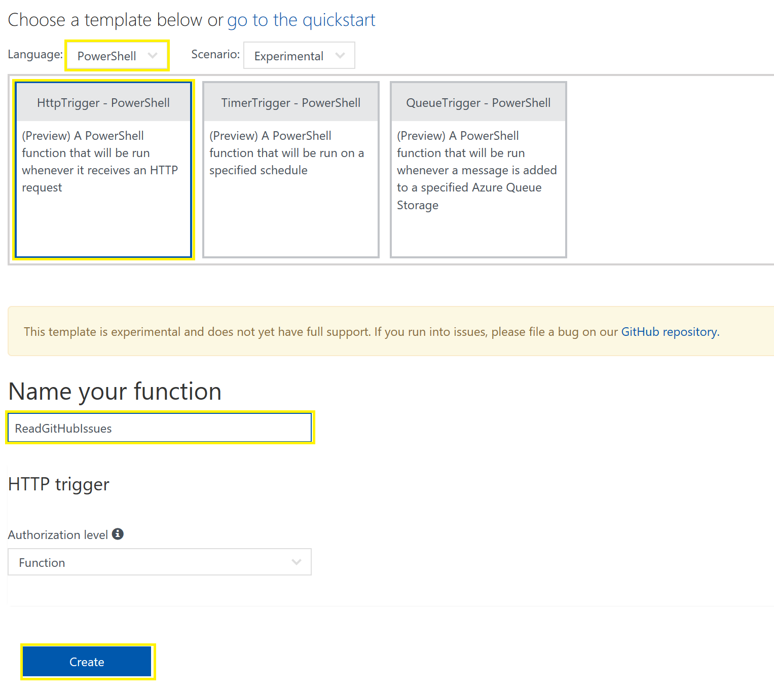 powershell http azure function